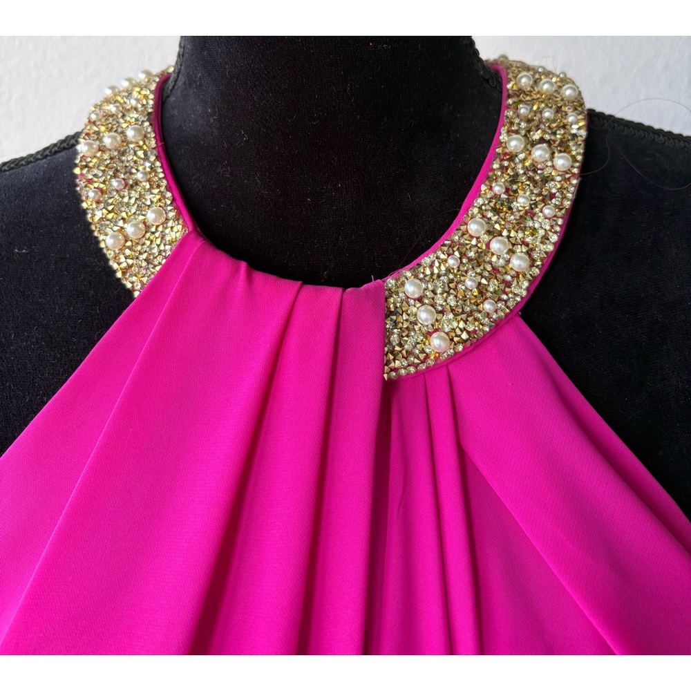 Hot Pink Halter Dress with Embellished Collar